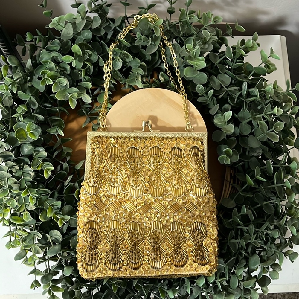 Handmade gold sequence, vintage evening bag